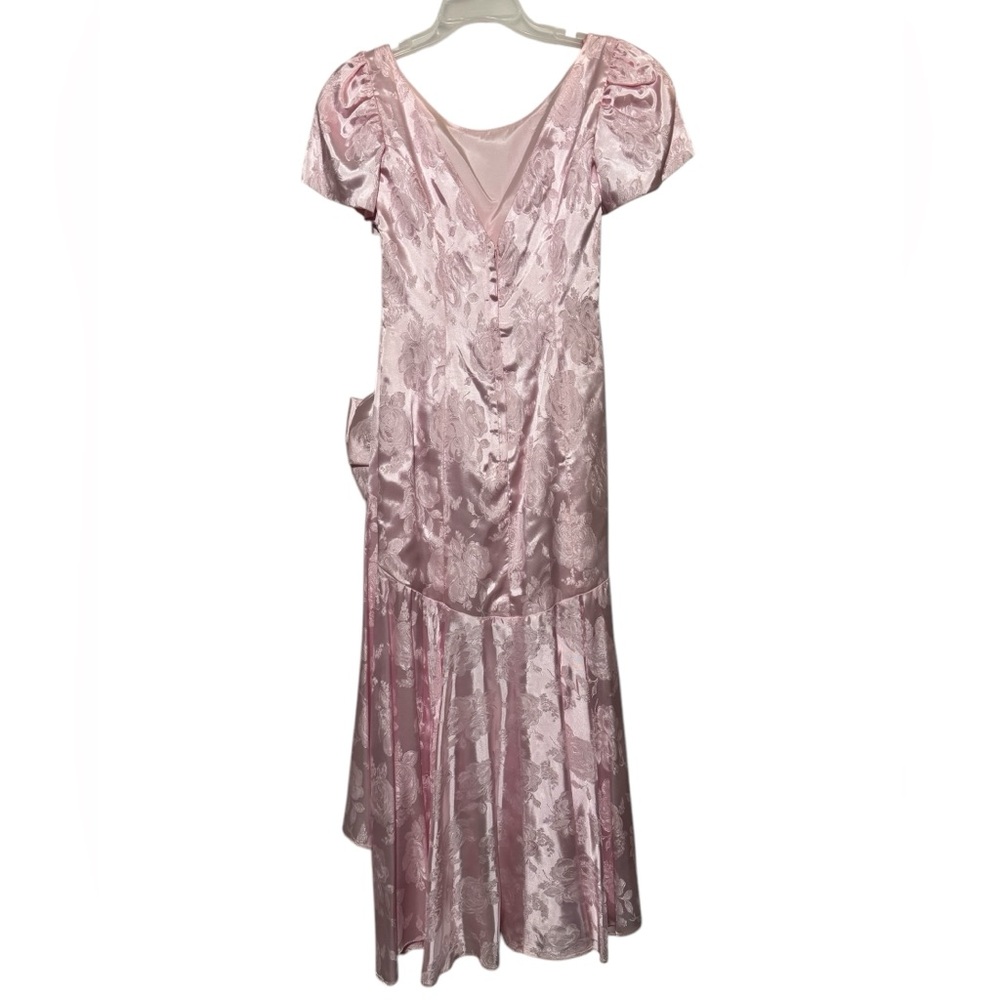 Vintage 1980s Pink Satin Floral Prom Formal Dress Size 8 Princess Diana Wedding - Picture 4 of 7